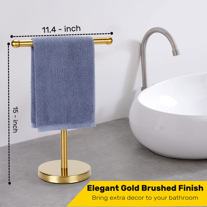 Hand Towel Holder Gold, Hand Towel Rack Stand with Heavy Weighted Base, Countertop Hand Towel Holder Stand for Bathroom,SUS304 Stainless Steel (Gold)