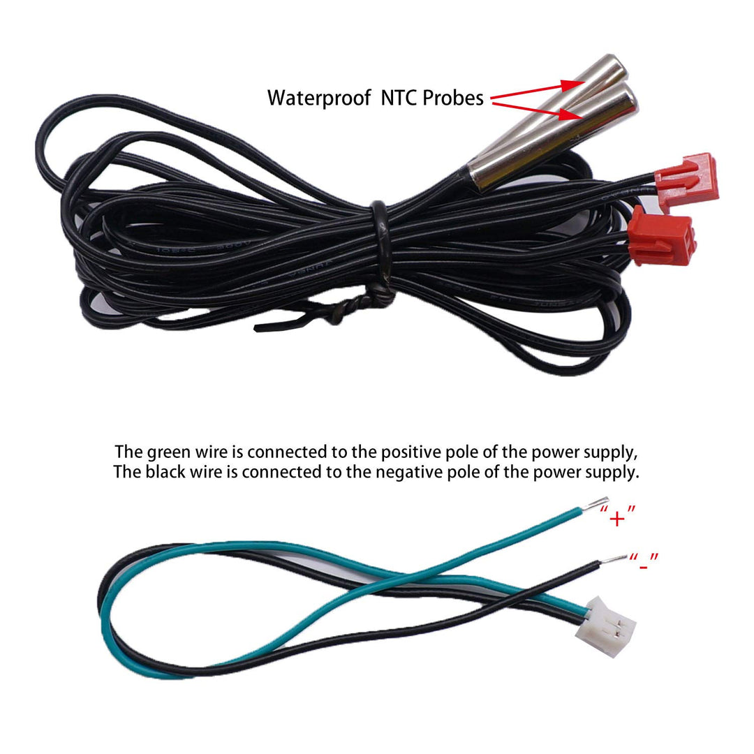 Digital Thermometer Dual LED Display Fahrenheit to Centigrade Adjustable DC 4-28V -67~+248/-55~+120 High Accuracy Temperature Gauge Sensor with 2 Waterproof NTC Probes K-017