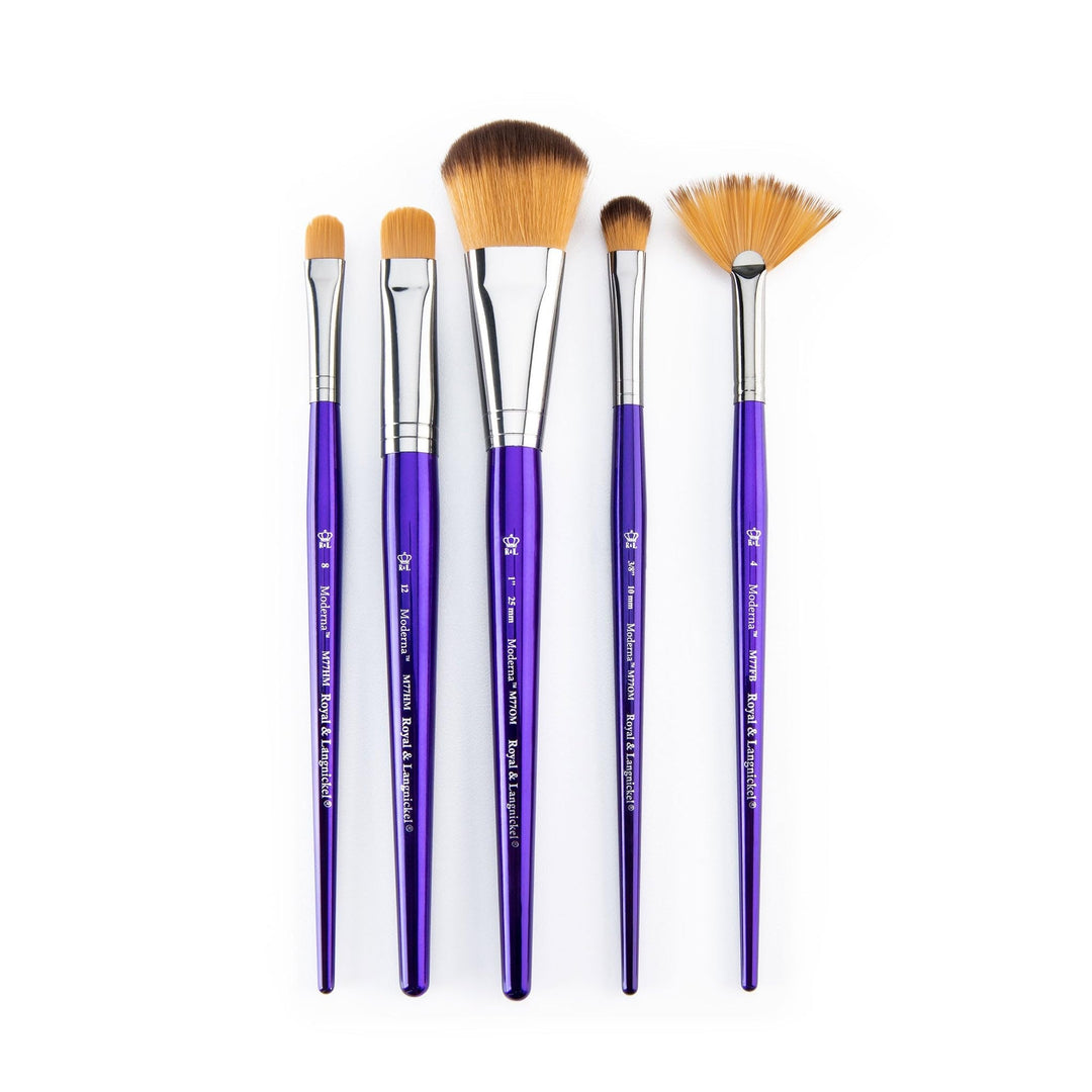 Royal &amp; Langnickel Moderna, 5pc Oval Mop Variety Brush Set for All Painting Mediums, Includes - Mop, Fan &amp; Half Moon Brushes Purple