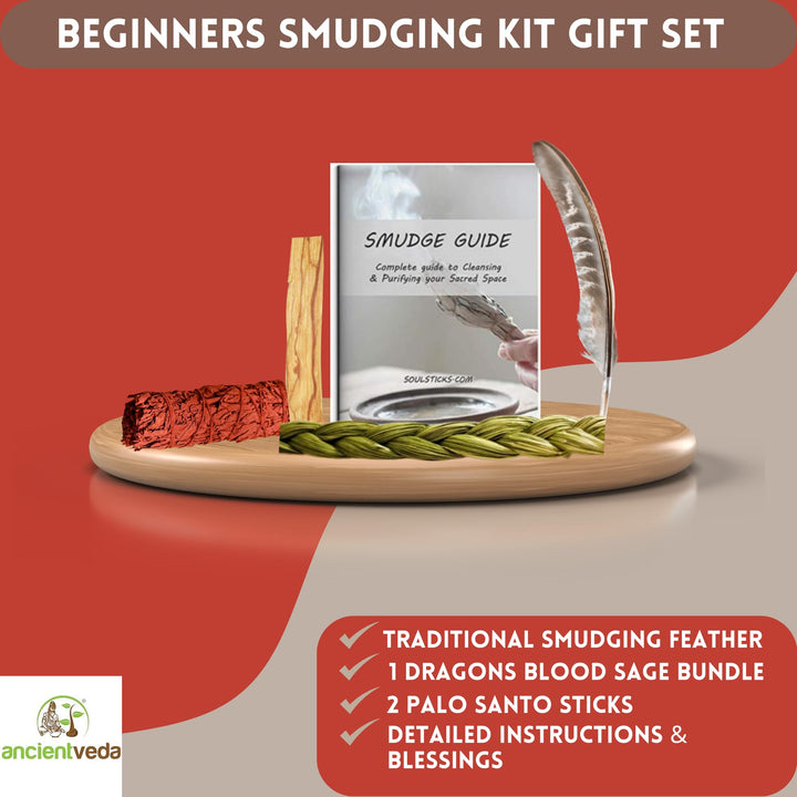 Sage Smudge Kit | Dragon&#39;s Blood Sage, Sweetgrass Braid, &amp; Palo Santo Stick(s) Smudging Kit for Meditation, Yoga, Reiki, Home Cleansing, &amp; Aromatherapy (Starter Kit, Dragons Blood Sage)