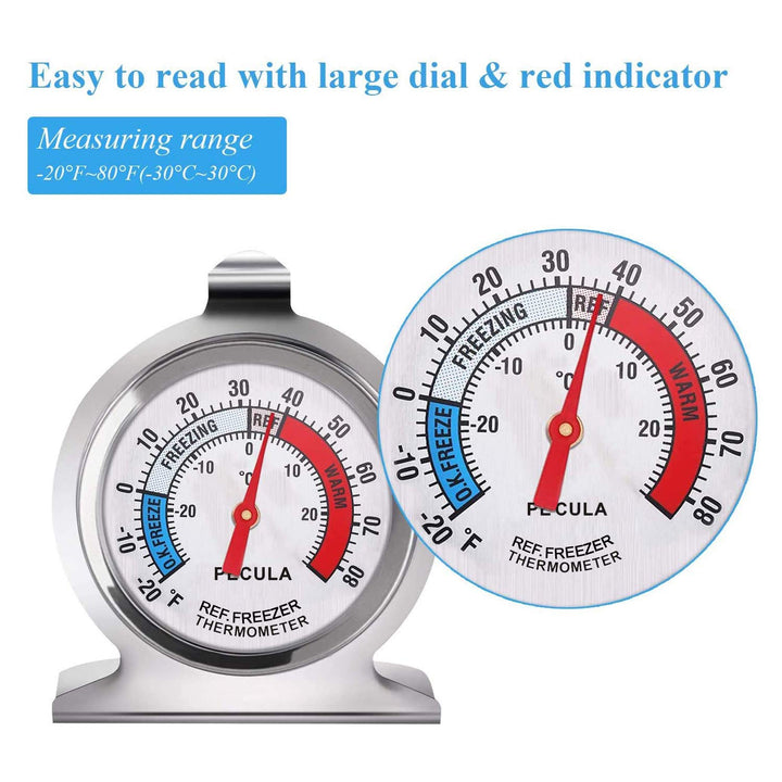 2 Pack Refrigerator Thermometer -30~30°C/-20~80°F, Classic Fridge Thermometer Large Dial with Red Indicator Thermometer for Freezer Refrigerator Cooler