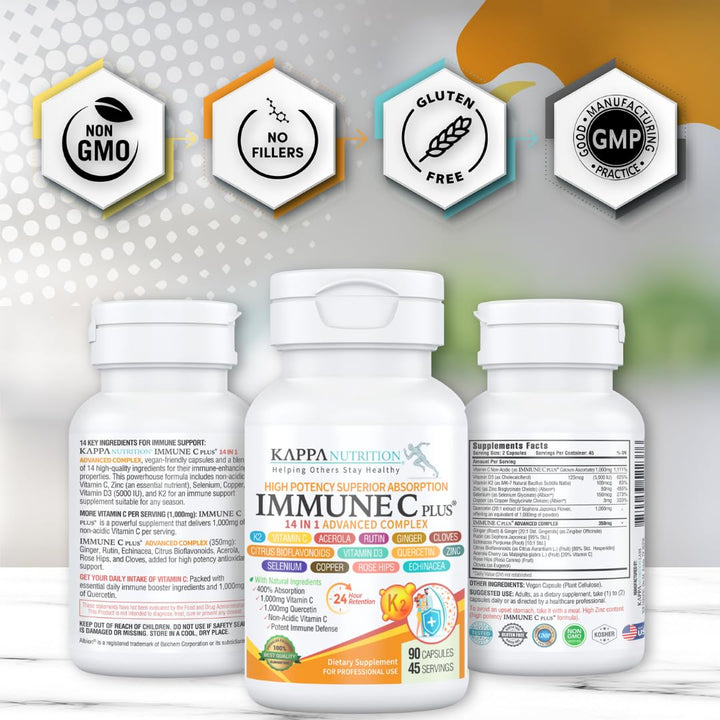 Quercetin 1,000mg, Vitamin C 1,000mg, Zinc 50mg, Vitamin D3 5,000iu, Selenium, Copper, Acerola, Ginger, Rutin, Bitter Orange, Rose Hips, Echinacea, Immune C Plus, 14 in 1 Immune C Plus (60 Count)