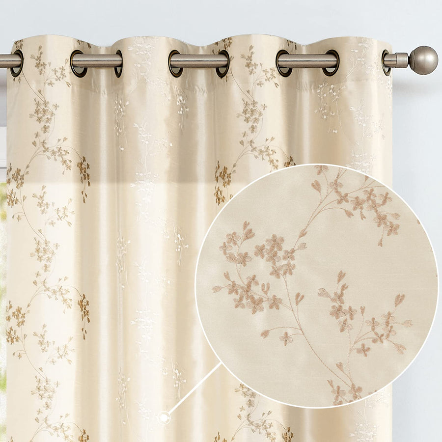 jinchan Floral Curtains Embroidered Curtains for Living