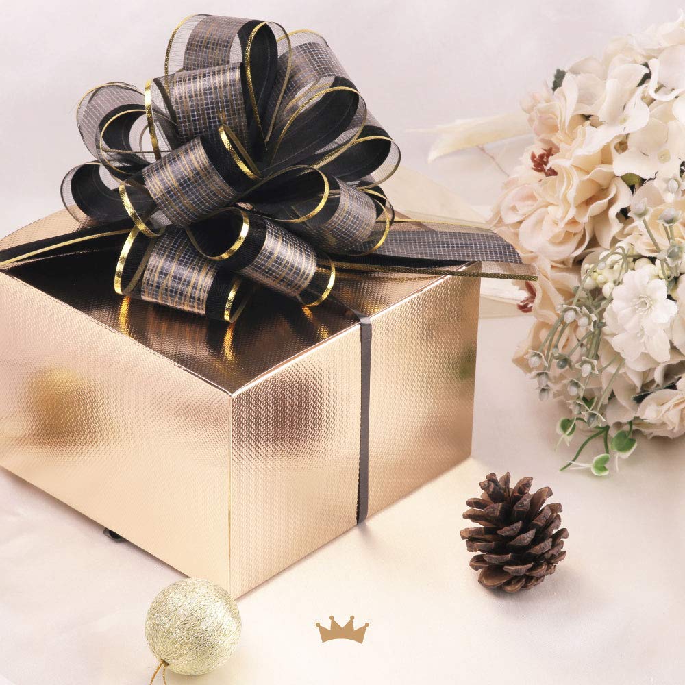 PACKQUEEN 15 Black Gift Bows Large, 6 inches, Gift Pull