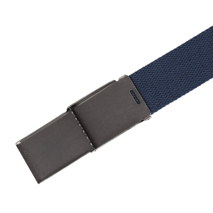 Canvas Web Belt | Cut to Fit Up to 52 | Flip-Top Matte Silver Nickel Buckle (Navy)