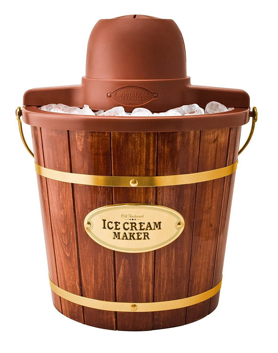 Electric Ice Cream Maker - Old Fashioned Soft Serve Ice Cream Machine Makes Frozen Yogurt or Gelato in Minutes - Fun Kitchen Appliance - Vintage Wooden Style - Dark Wood - 4 Quart