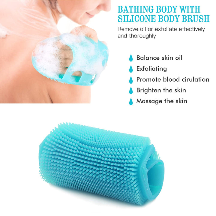 Food-Grade Silicone Body Scrubber Shower Cleansing Brush Bath Exfoliating Skin Massage Tool, for Sensitive and All Kinds of Skin (Blue+Pink)