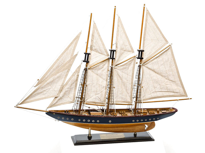 SAILINGSTORY 30 Wooden Sailboat Model Ship Sailboat Decor Schooner Atlantic 1:50 Scale Replica Navy and Walnut Antique Finish