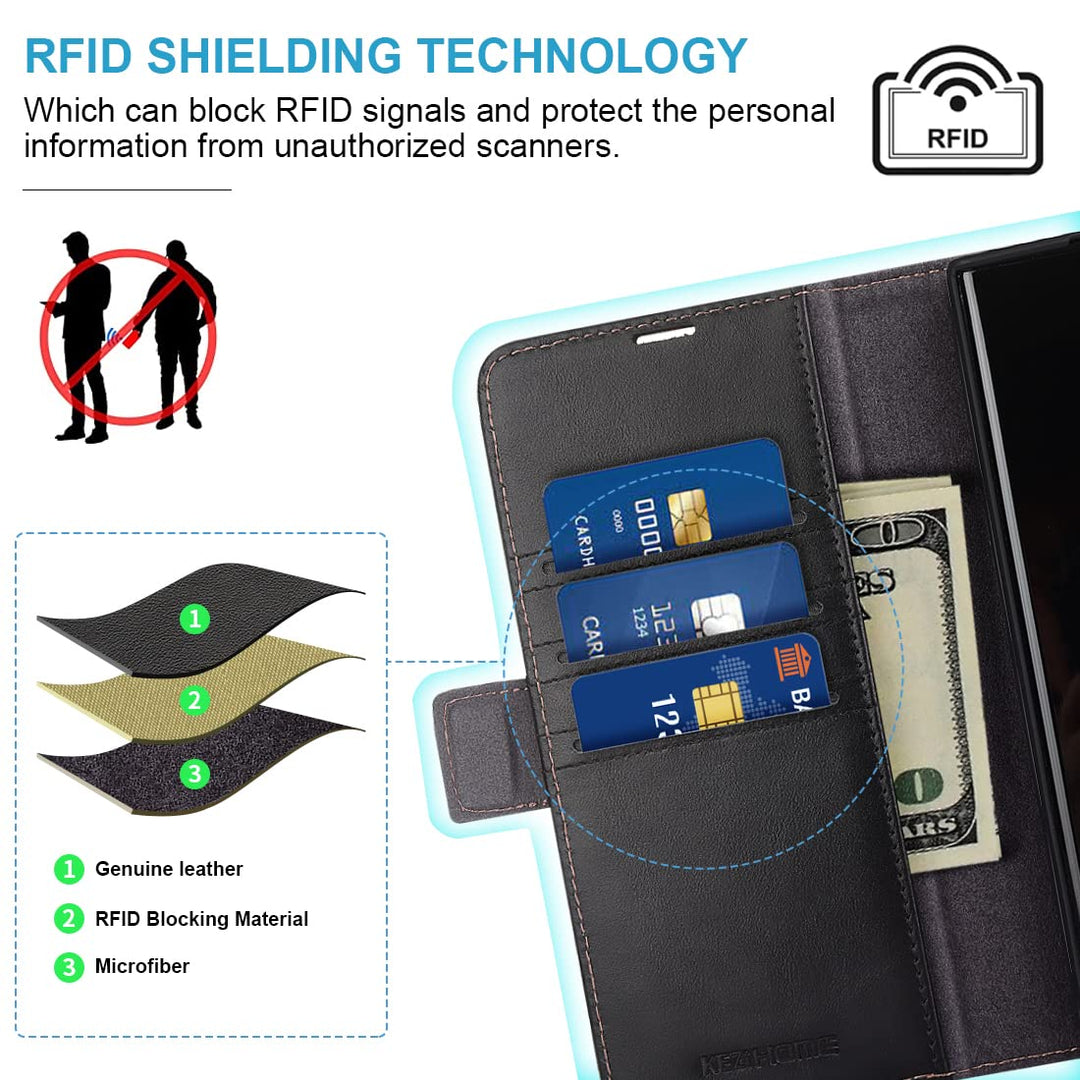 KEZiHOME Galaxy S22 Ultra Case, Genuine Leather [RFID B
