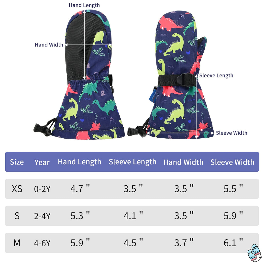 Kids Winter Waterproof Mittens for Toddler Snow Ski Mitten Long Cuff Windproof Warm Fleece Toddler Gloves Navy S (fits 2-4 years