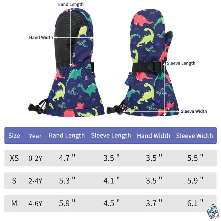 Kids Winter Waterproof Mittens for Toddler Snow Ski Mitten Long Cuff Windproof Warm Fleece Toddler Gloves Navy S (fits 2-4 years