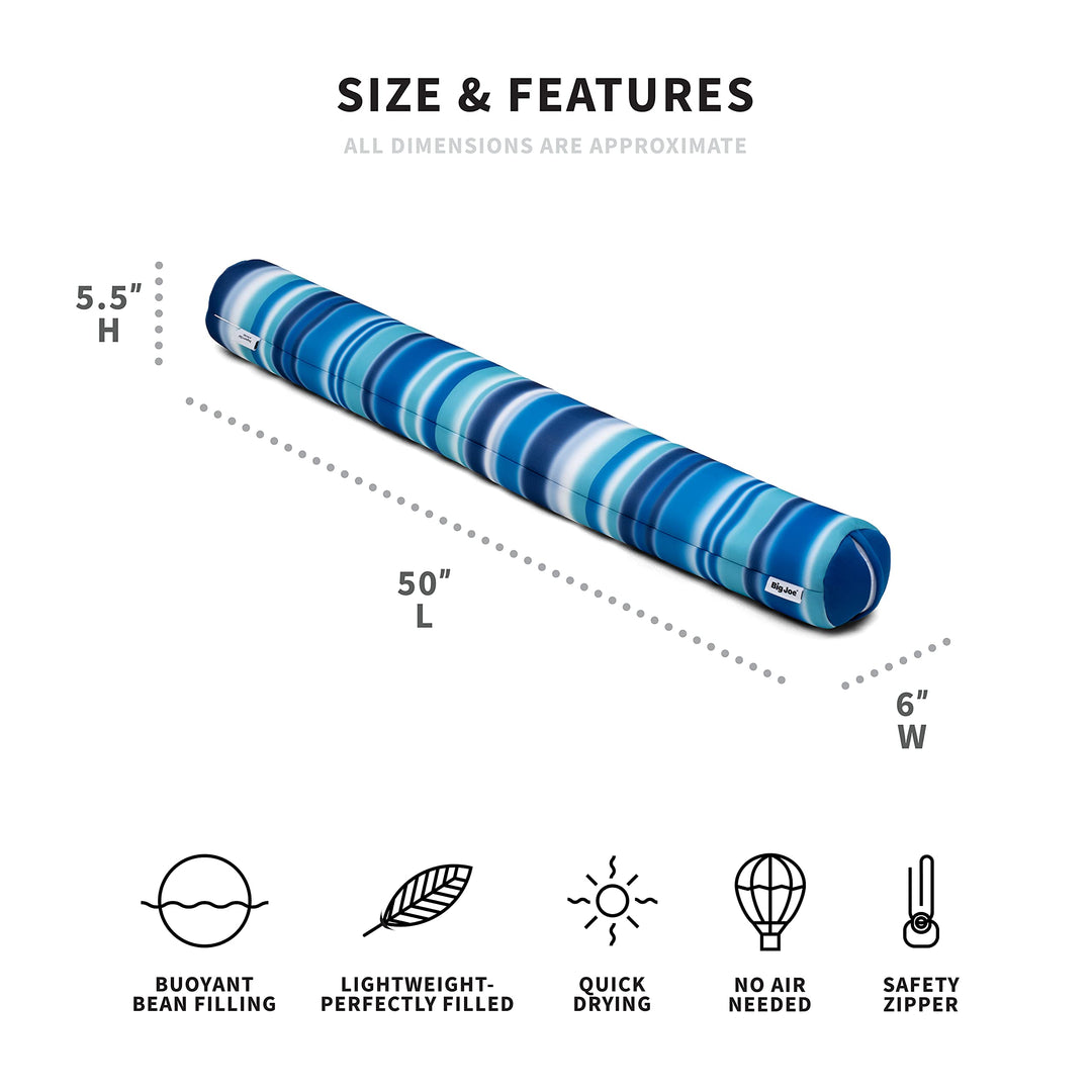 Noodle No Inflation Needed Pool Float, Blurred Blue Double Sided Mesh, Quick Draining Fabric, Jumbo 4 feet