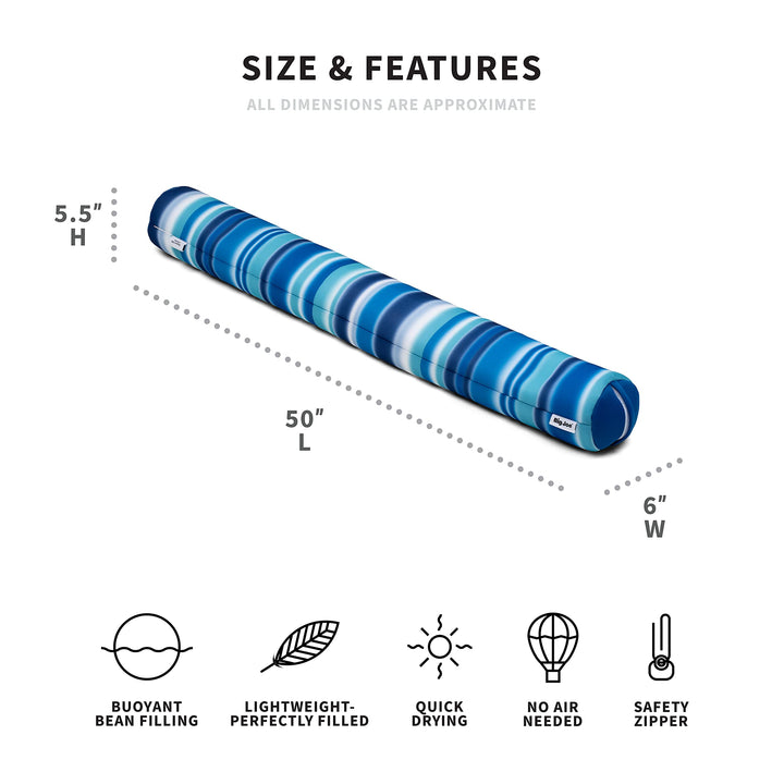 Noodle No Inflation Needed Pool Float, Blurred Blue Double Sided Mesh, Quick Draining Fabric, Jumbo 4 feet