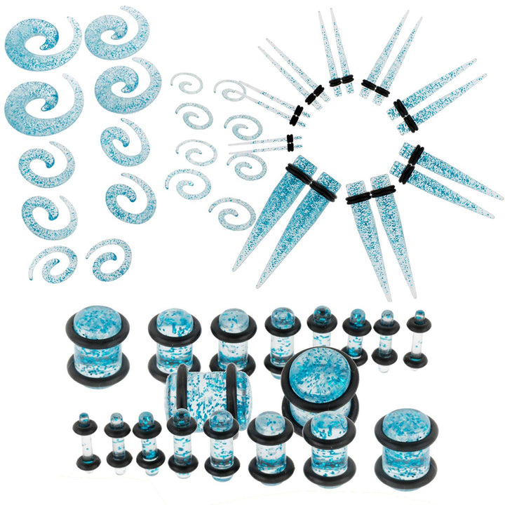 54 units Tapers and Plugs With O Rings Piercings Stretchers Expanders Set With Different Gauges Sizes for Ears Earlobes Stretching in Blue Colors