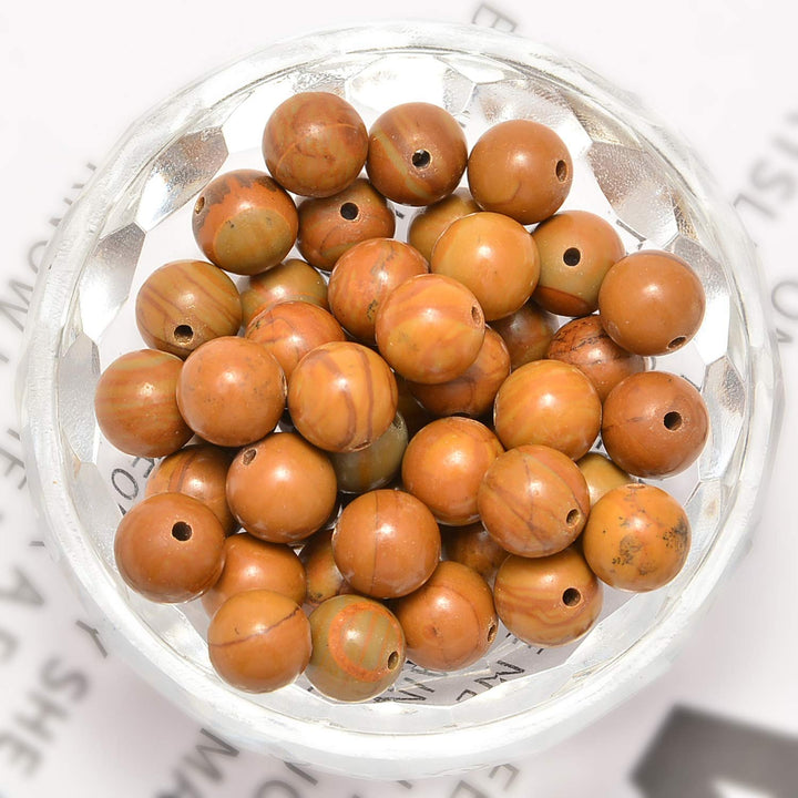 100pcs 8mm Round Woodgrain Jasper Loose Gemstone Genuine Real Stone Beading DIY Charm Smooth Beads for Bracelet Necklace Jewelry Making (Woodgrain Jasper, 8mm 100Beads)