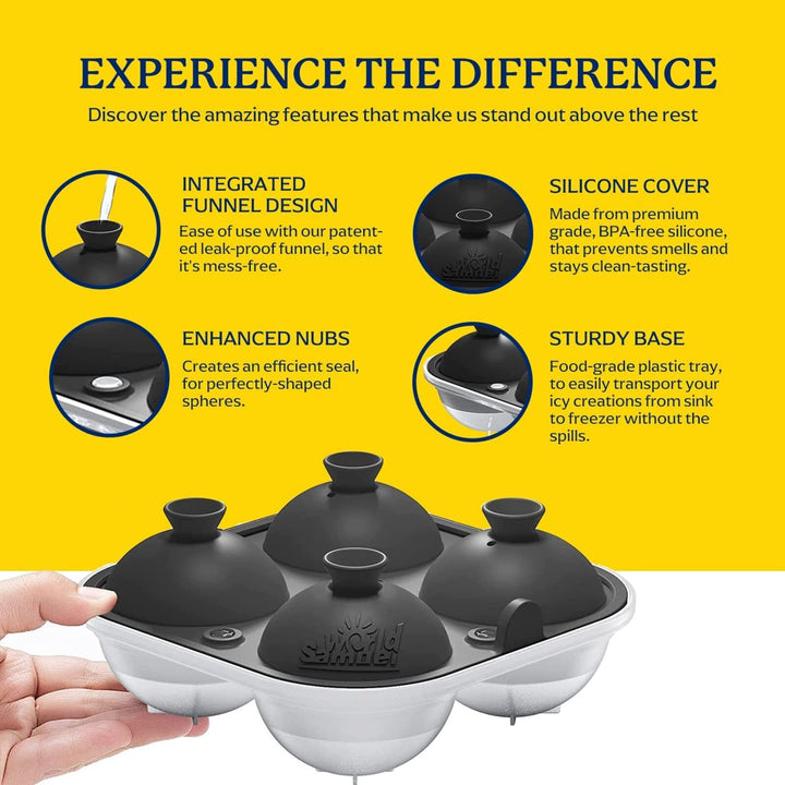 Large Silicone Premium Ice Trays, 2-Pack Combo, 2 Inches Big Cubes &amp; 2.5 Inches Sphere Ice Molds - BPA Free, Craft Ice Maker for Gifting, Whiskey, Cocktails, Easy Release - Gray