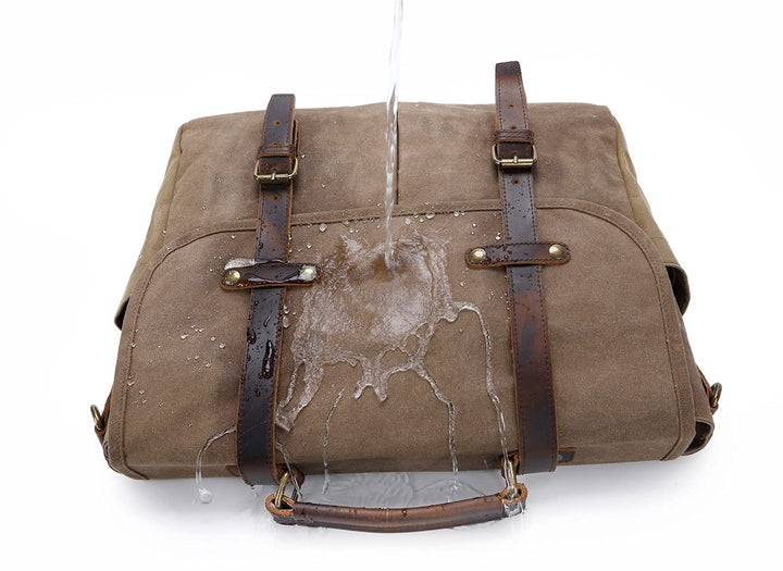 Messenger Bag for Men, 15.6 Inch Waterproof Vintage Genuine Leather Laptop Briefcase Waxed Canvas Large Computer Satchel bag Travel Leather Shoulder Work Bag with Key Bag (Brown)