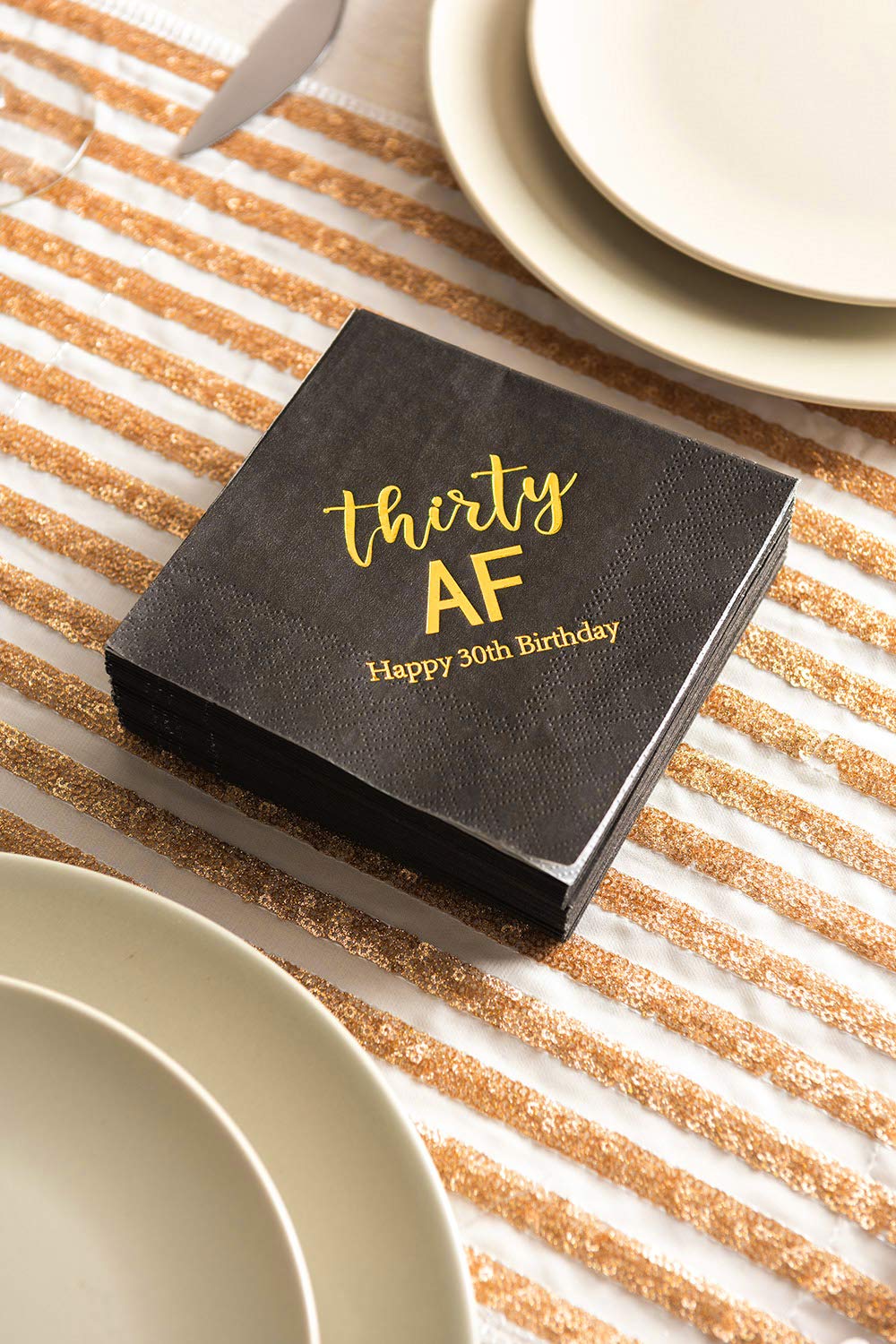 Crisky 30th Birthday Napkins Black Gold Thirty AF 30th 