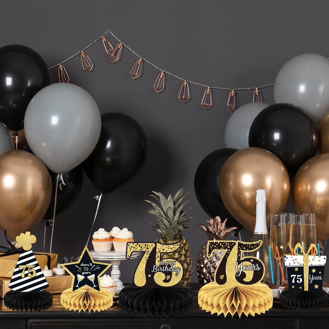 9 Pieces 75th Birthday decorations 75th birthday centerpieces for Tables Decorations Cheers to 75 Years Honeycomb Table Topper Happy 75th Birthday Decorations for Men and Woman Seventyfive Years