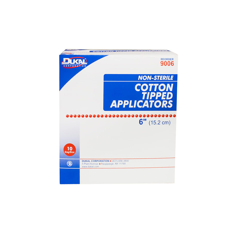 Dukal 9006 Cotton Tipped Applicator, Non-Sterile, 6 (10