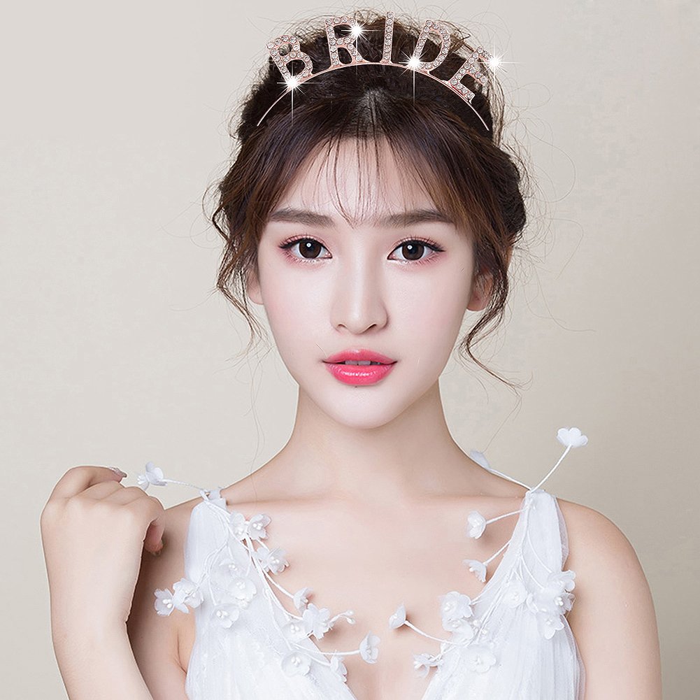 DaXi Bridal Headband Tiara with Sparkling Rhinestone BRIDE Elegant Crown Headband For Wedding Party