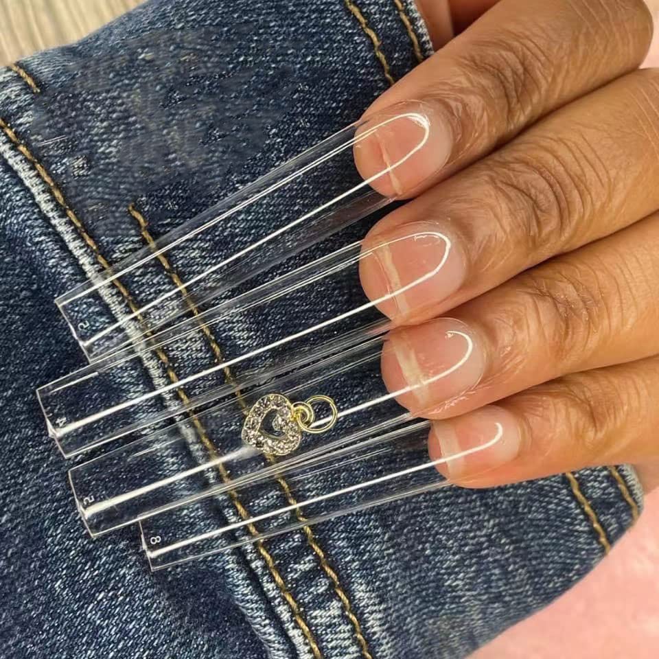 Acrylic 3XL Full Cover Square Nail Tips, 12 Sizes, 360pcs, Clear, Glossy Finish