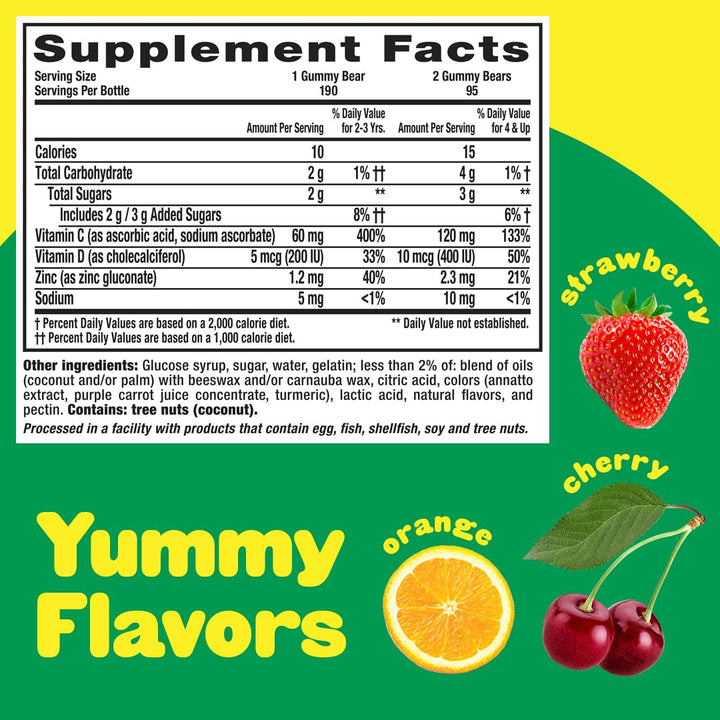 L’il Critters Immune C Daily Gummy Supplement Vitamin for Kids, for Vitamin C, D and Zinc for Immune Support, Orange, Lemon, Strawberry and Cherry Flavors, 190 Gummies (Packaging May Vary)