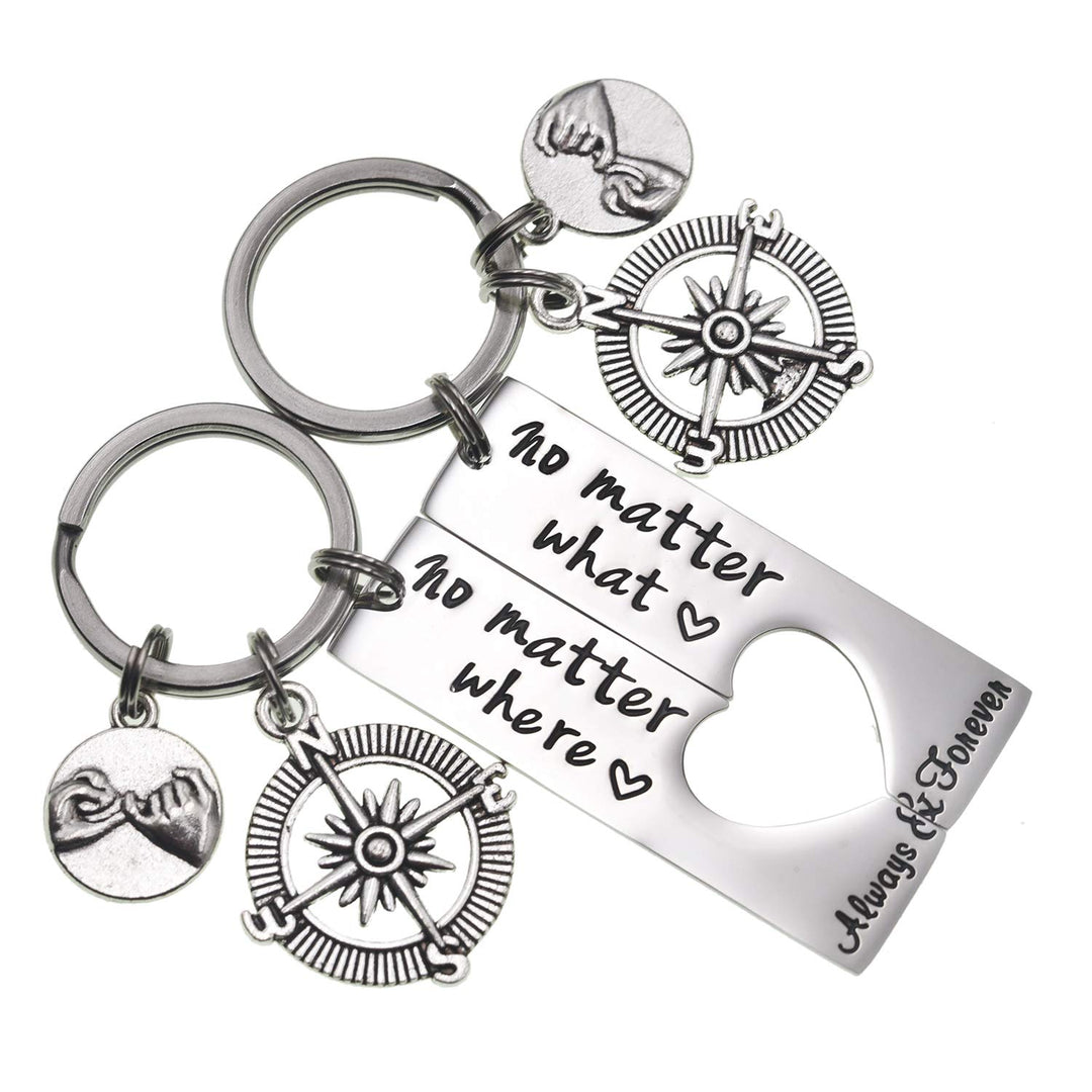 No Matter What No Matter Where Keychain Best Friend Long Distance Friendship Relationship Gift Polished Finish Set of 2