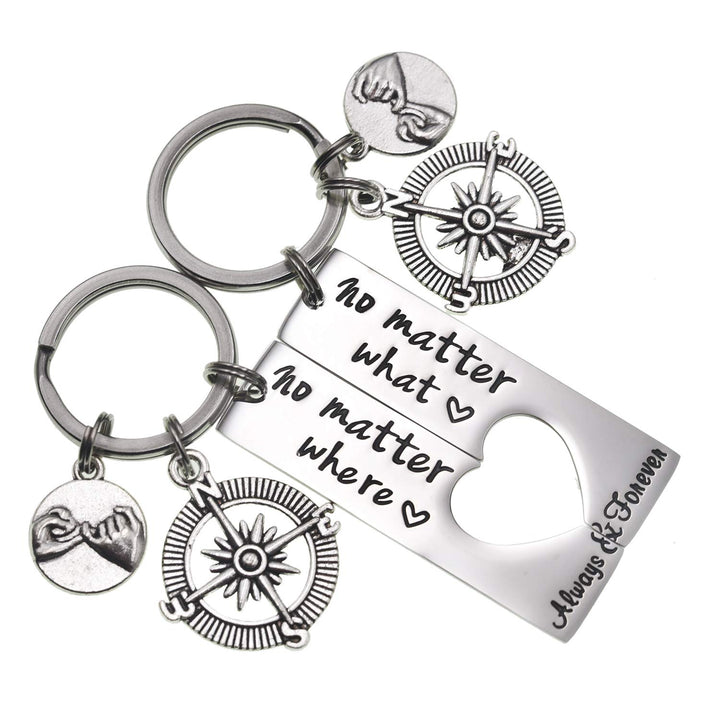 No Matter What No Matter Where Keychain Best Friend Long Distance Friendship Relationship Gift Polished Finish Set of 2