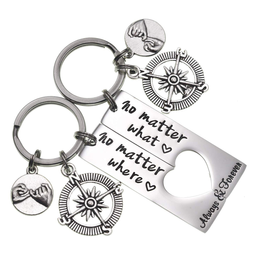 No Matter What No Matter Where Keychain Best Friend Long Distance Friendship Relationship Gift Polished Finish Set of 2