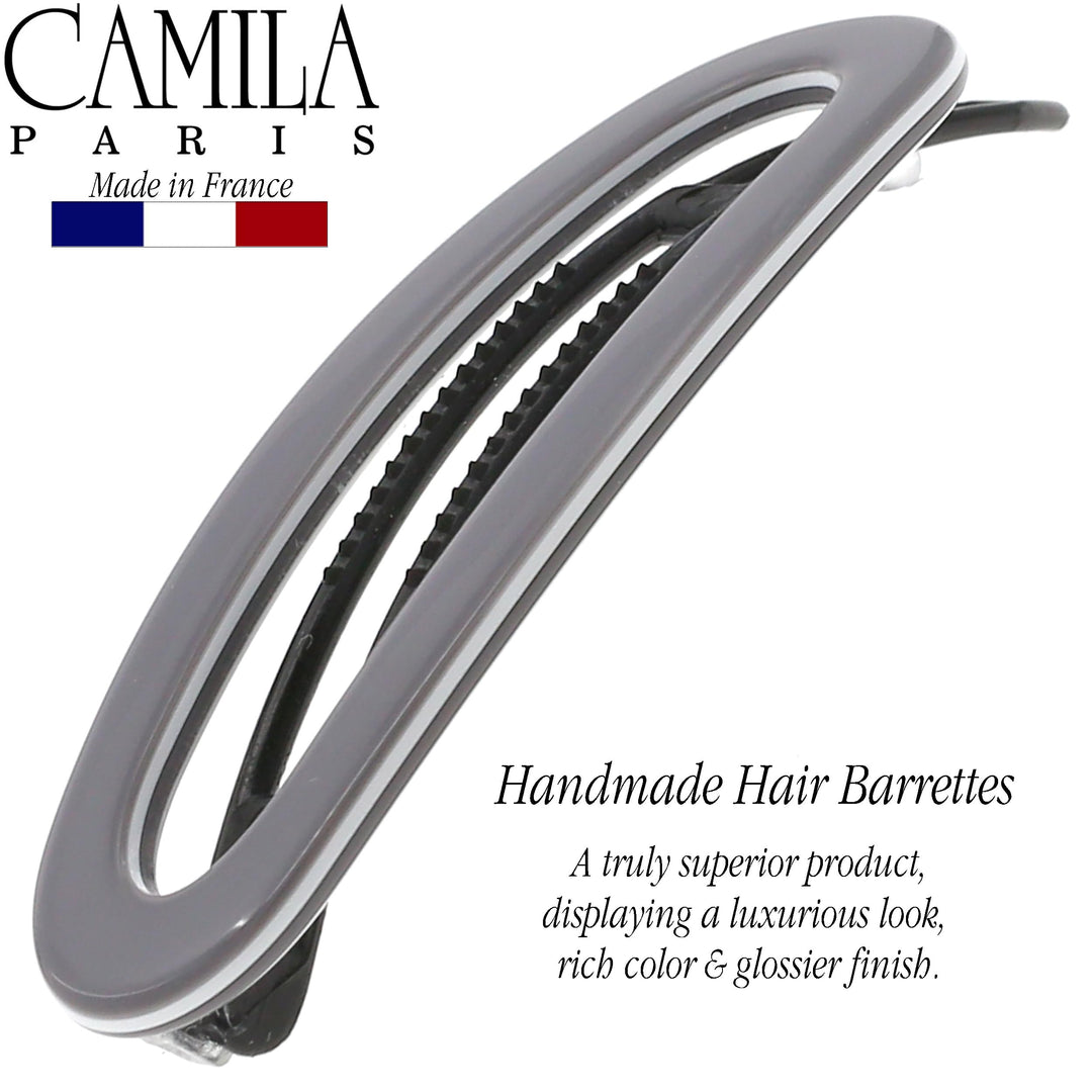 Paris CP3366 French Hair Slides Clips for Women, Handmade Gray and White, Girls Side Slide-in Clip, Hair Accessories for Women. Strong Hold No Slip Grip Fashion Durable Styling,