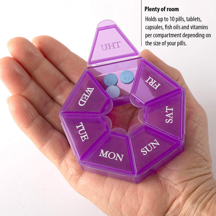 2-Pack 7-Sided Portable Pill Box Medicine Planner Small case (Seven Day Weekly Travel Container) Medication, Vitamin Holder Boxes Organizer Pillbox Dispenser Organizer, sorter and Reminder containers