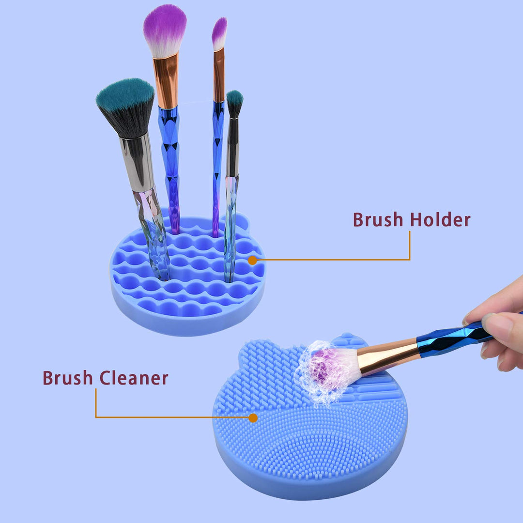 Makeup Brush Cleaning Mat and Brush Drying Storage Stand Holder Remove Facial Makeup Naturally and Clean Makeup Brushes Instantly ï¼Ë†blueï¼â€° (Blue)