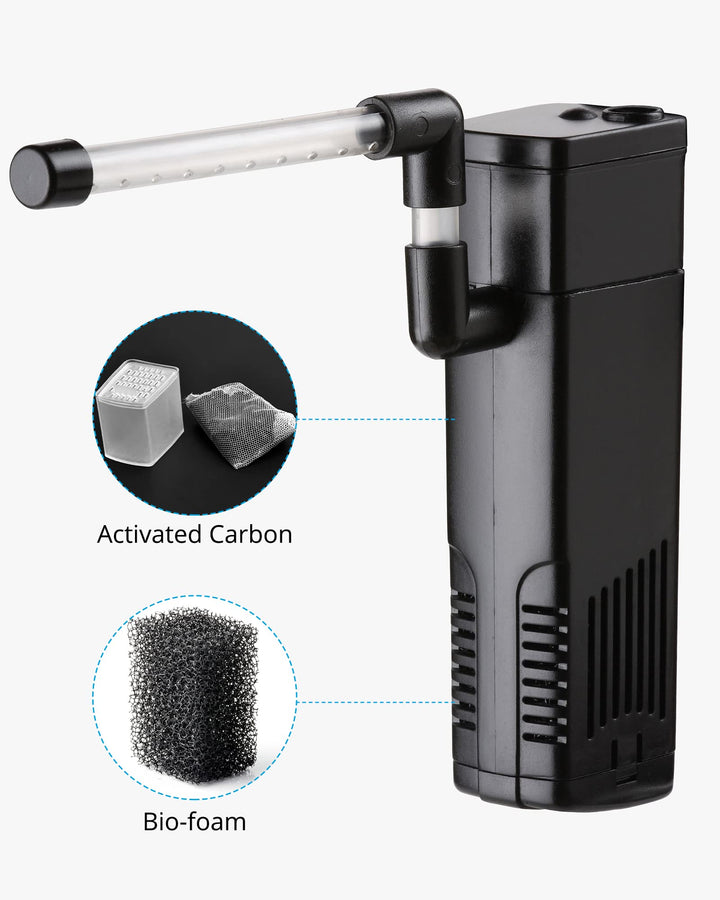 Aquarium Internal Filter, Submersible Power Filter with Multiple Function for Fish Tanks 5-10 Gallon, 53 GPH, 5W