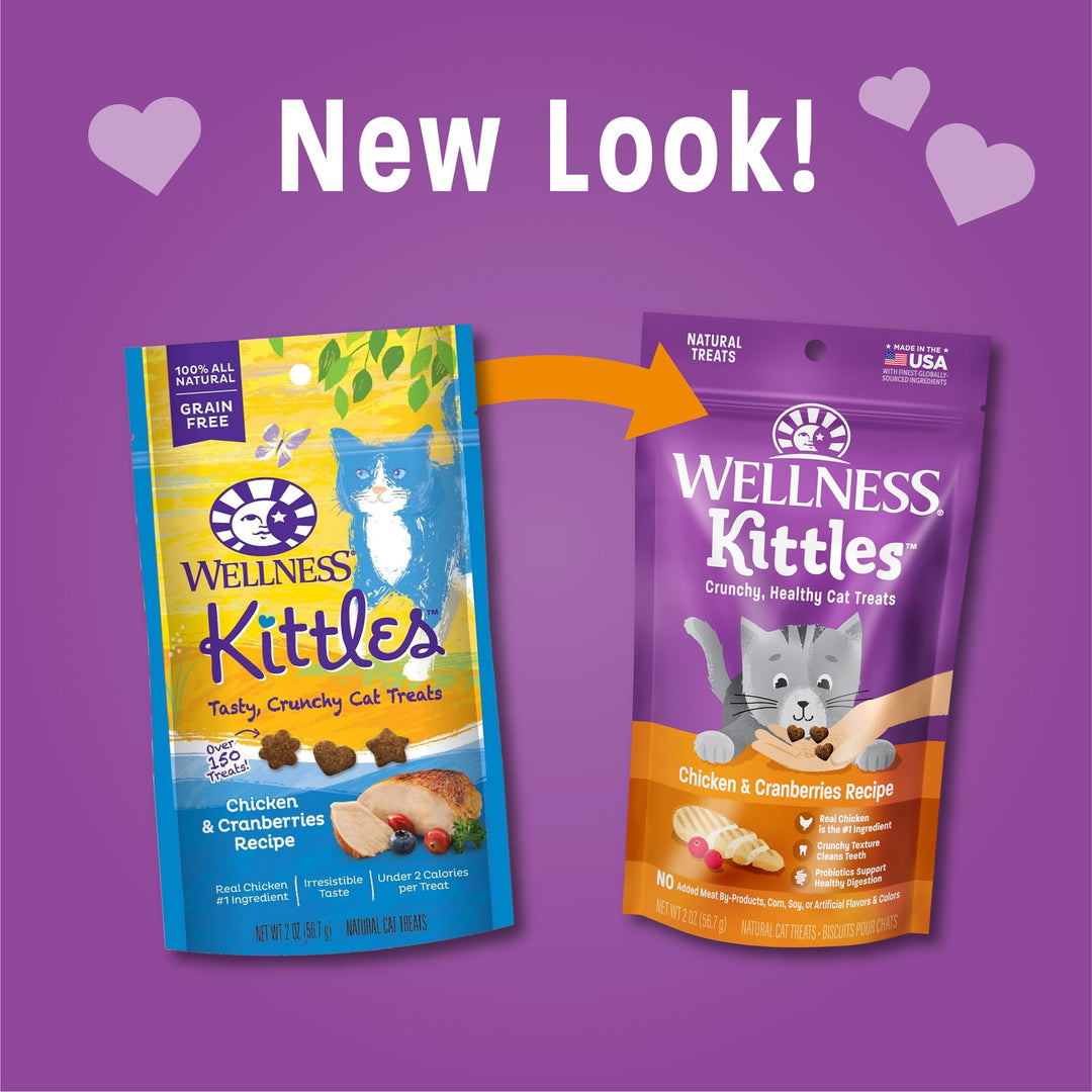 Kittles Crunchy Natural Grain-Free Cat Treats, Chicken &amp; Cranberry, 2-Ounce Bag