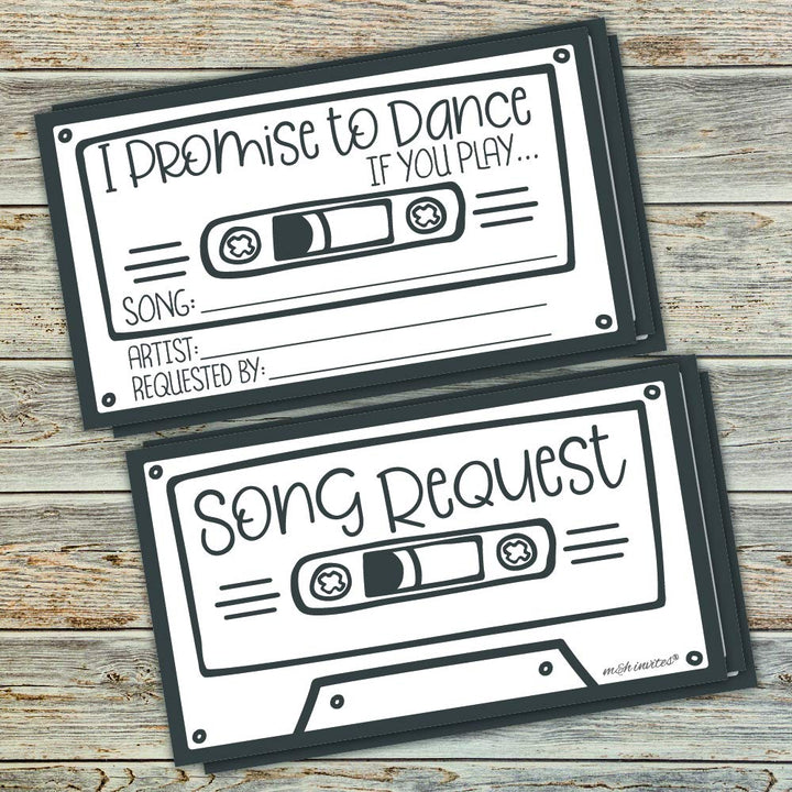50 Retro Cassette Promise to Dance Cards - Song Request Cards for Wedding - Music Suggestion Tickets