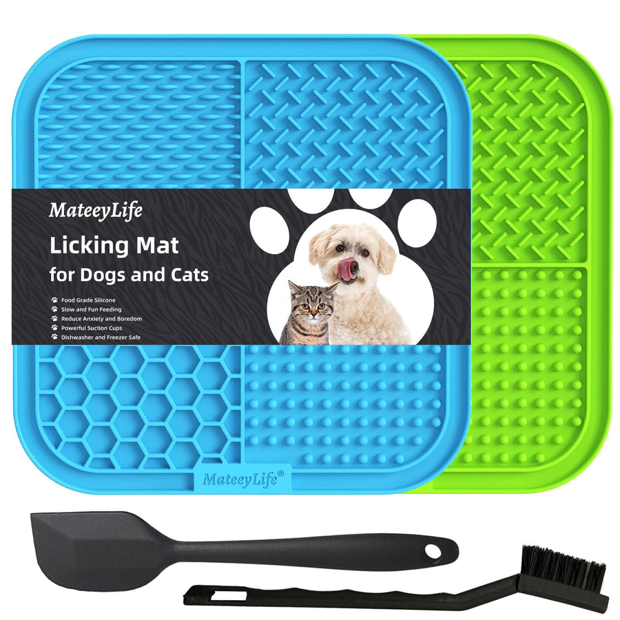2PCS Large Lick Mat for Dogs and Cats, Licking Mats for Dog Anxiety Relief, Cat Peanut Butter Lick Pad for Boredom Reducer, Dog Treat Mat Perfect for Bathing Grooming Blue&Green