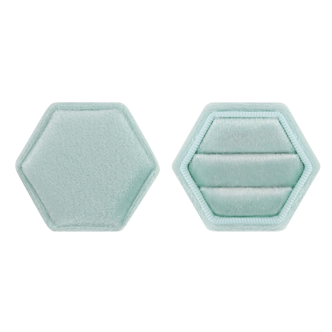 Hexagon Velvet Ring Box - Premium Gorgeous Vintage Double Ring Display Holder with Detachable Lid for Proposal, Engagement, Wedding, Ceremony (Mint green)
