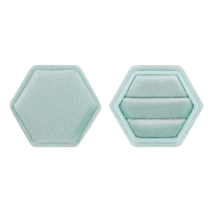 Hexagon Velvet Ring Box - Premium Gorgeous Vintage Double Ring Display Holder with Detachable Lid for Proposal, Engagement, Wedding, Ceremony (Mint green)