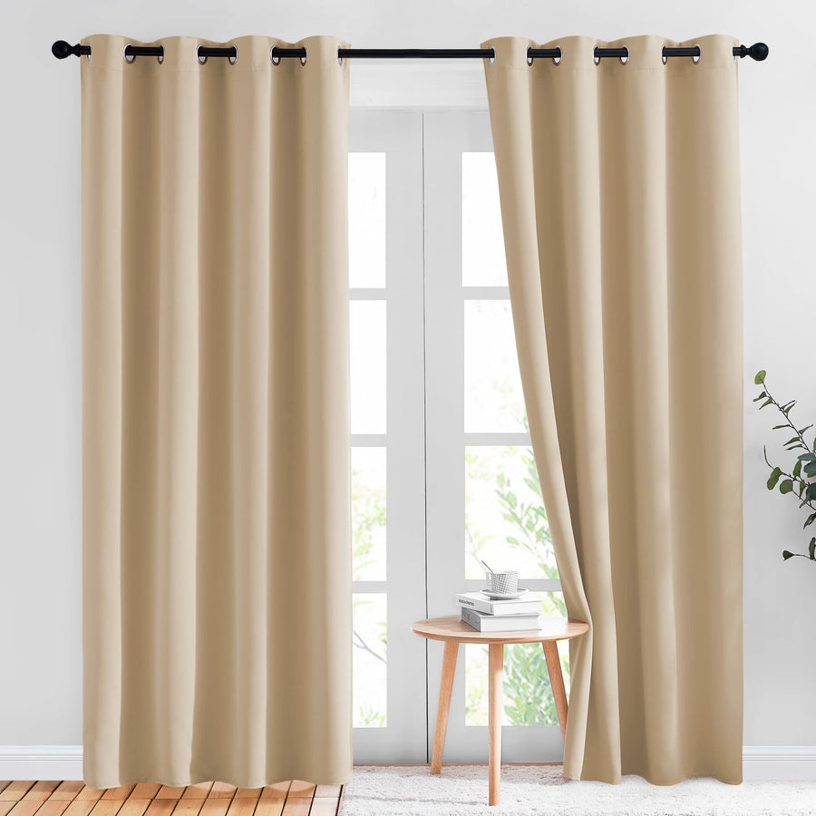 NICETOWN Biscotti Beige Blackout Curtains 84 inches Lon