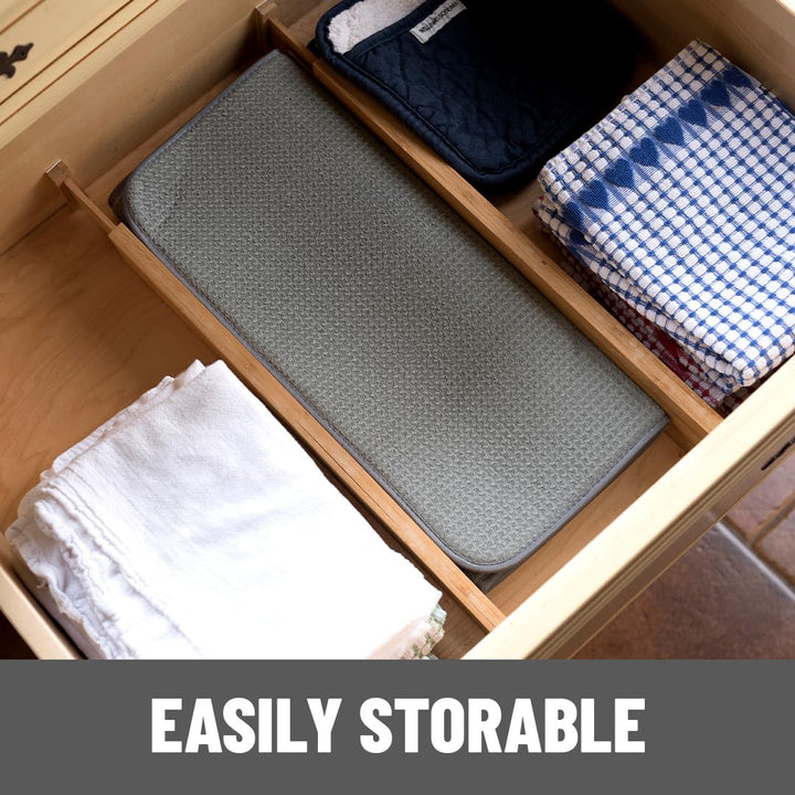 XXL Dish Mat 24 x 17 ( LARGEST MAT ) Microfiber Dish Drying Mat , Super absorbent ( Gray )