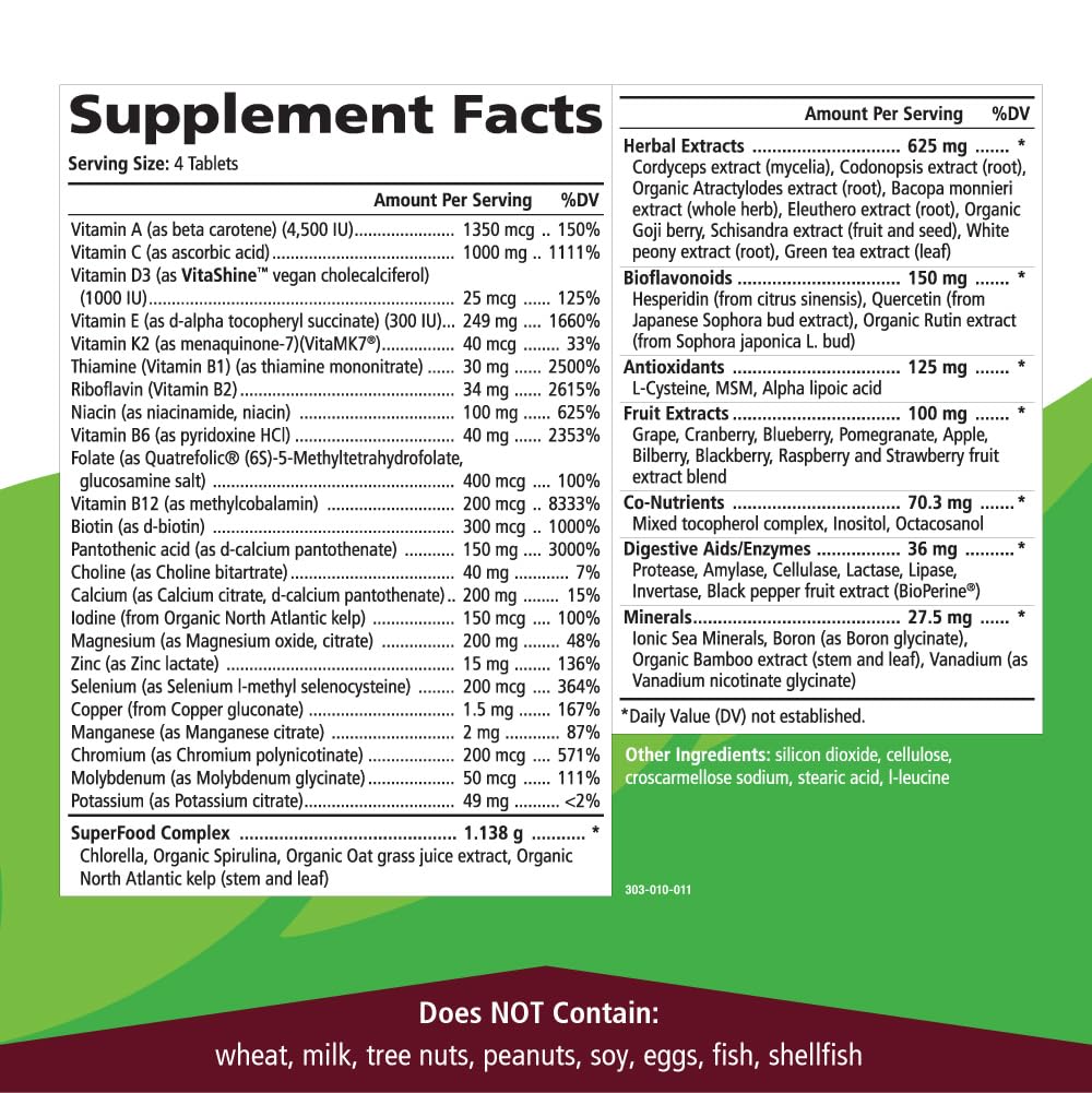 Pure Essence Labs LifeEssence Multivitamin for Women and Men - Natural Herbal Supplement - Vitamin D, Vitamin D3, Vitamin B12, Biotin with Whole Foods (120 Tablets)