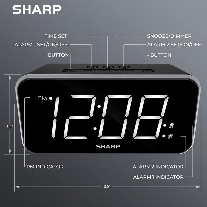 Sharp Alarm Clock Jumbo Easy to Read Display – 3 Step D
