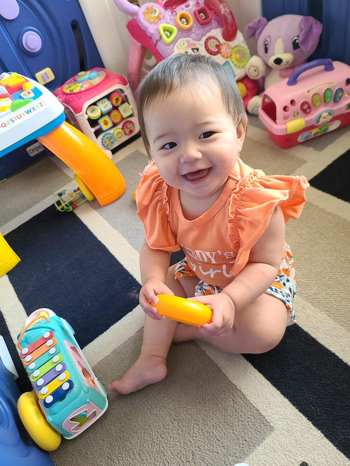 Girl&#39;s Funny Letter Top Floral Pants With Headband Newborn Summer 3Pcs Sets Romper Outfit, Light Orange, 0-3M