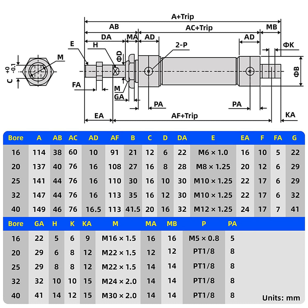 32mm Bore 150mm Stroke Air Cylinder Double Action with Y Connector and 2Pcs 8mm Fitting MAL32x150