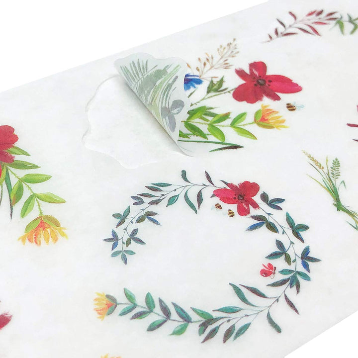 Washi Stickers Sets for Scrapbooking, DIY Crafts for Stationery, Diary, Card Making, (18 Sheets) Flowers and Wreaths