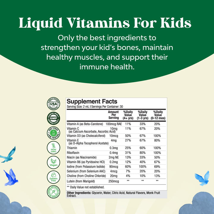 Liquid Multivitamin for Kids Immunity Support - Yummy Toddler Multivitamin Supplement with a C D3 E B6 and D3 Liquid Vitamins for Kids of All Ages - High Absorption (3 Pack)
