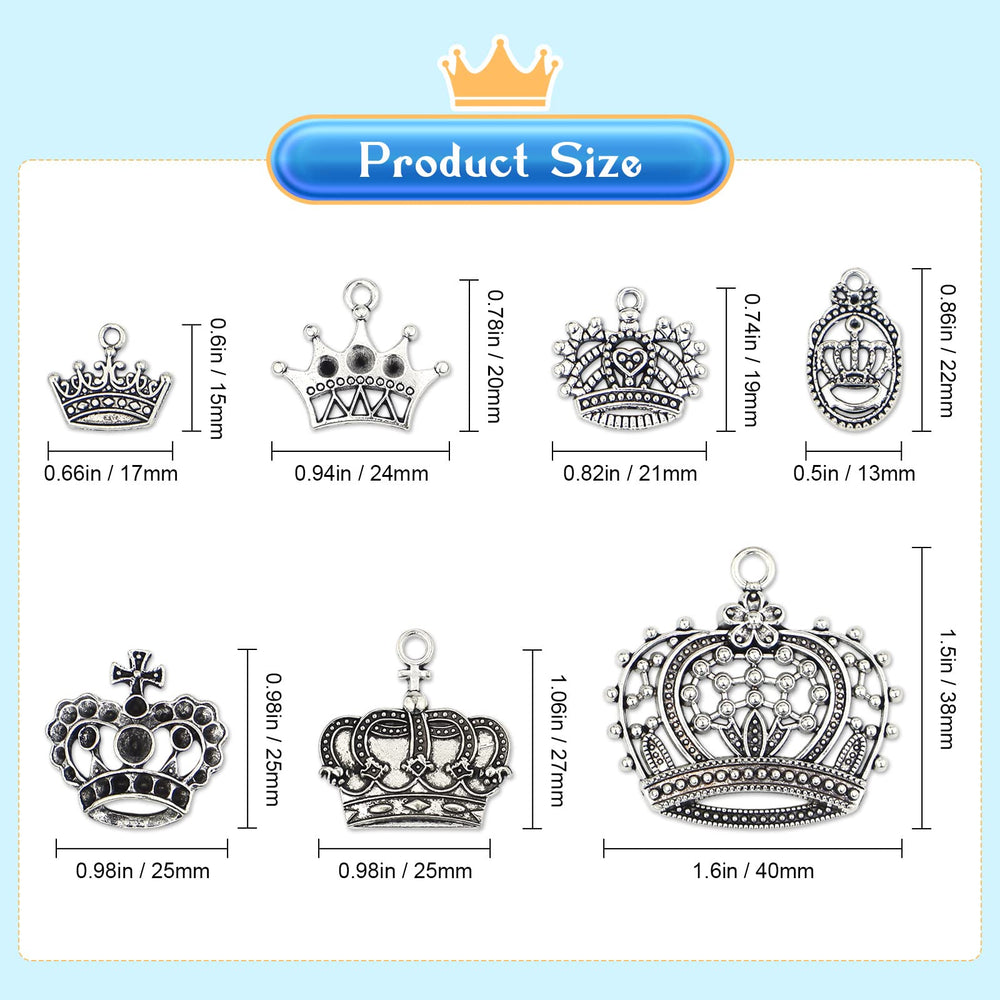 Crown Charms Pendants Beads, Vintage Silver Multistyle Crown Charm Pendant Connector for DIY Jewelry Making Accessaries Craft Supplies Bulk Lots, 25 Pcs