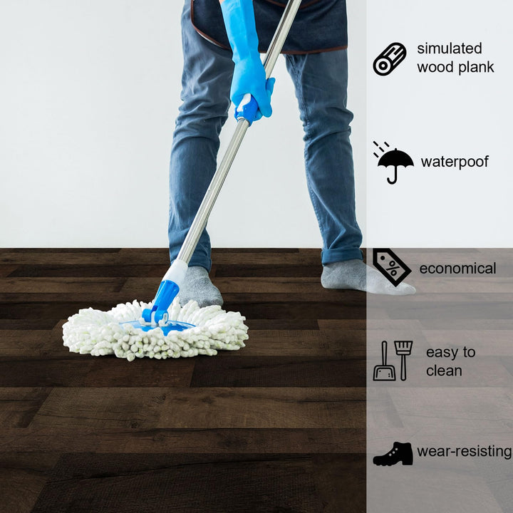 Peel and Stick Vinyl Flooring Roll 24x 196 inch Self Adhesive Vinyl Floor Tiles Wood Plank Look Flooring, Waterproof Wear-Resistant for Living Room Bedroom Kitchen RV, Brown Wood, 32.3 Sq.Ft