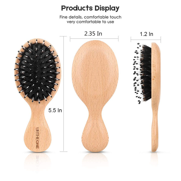 Hair Brush Mini Boar Bristle Hairbrush for Thick Curly Thin Long Short Wet or Dry Hair,Pocket Travel Small Paddle Hair Brush for Men Women Kids (Rose gold)